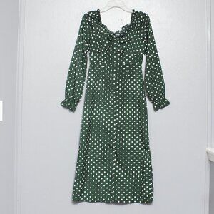 Missguided green long sleeve polka dotted vintage style ruffle dress